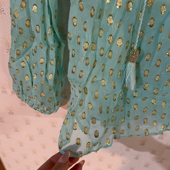 Lilly Pulitzer Rila Top Teal Gold Tassel - Picture 8 of 11